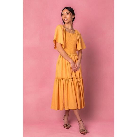 Ivy City Co Dresses & Skirts - Ivy City Co. Mustard Yellow Lennon Midi Dress Size XS